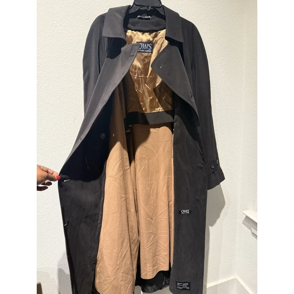 Vintage 90s Chaps Ralph Lauren Mens 44L Microfiber Belted Trench‎ Coat Jacket